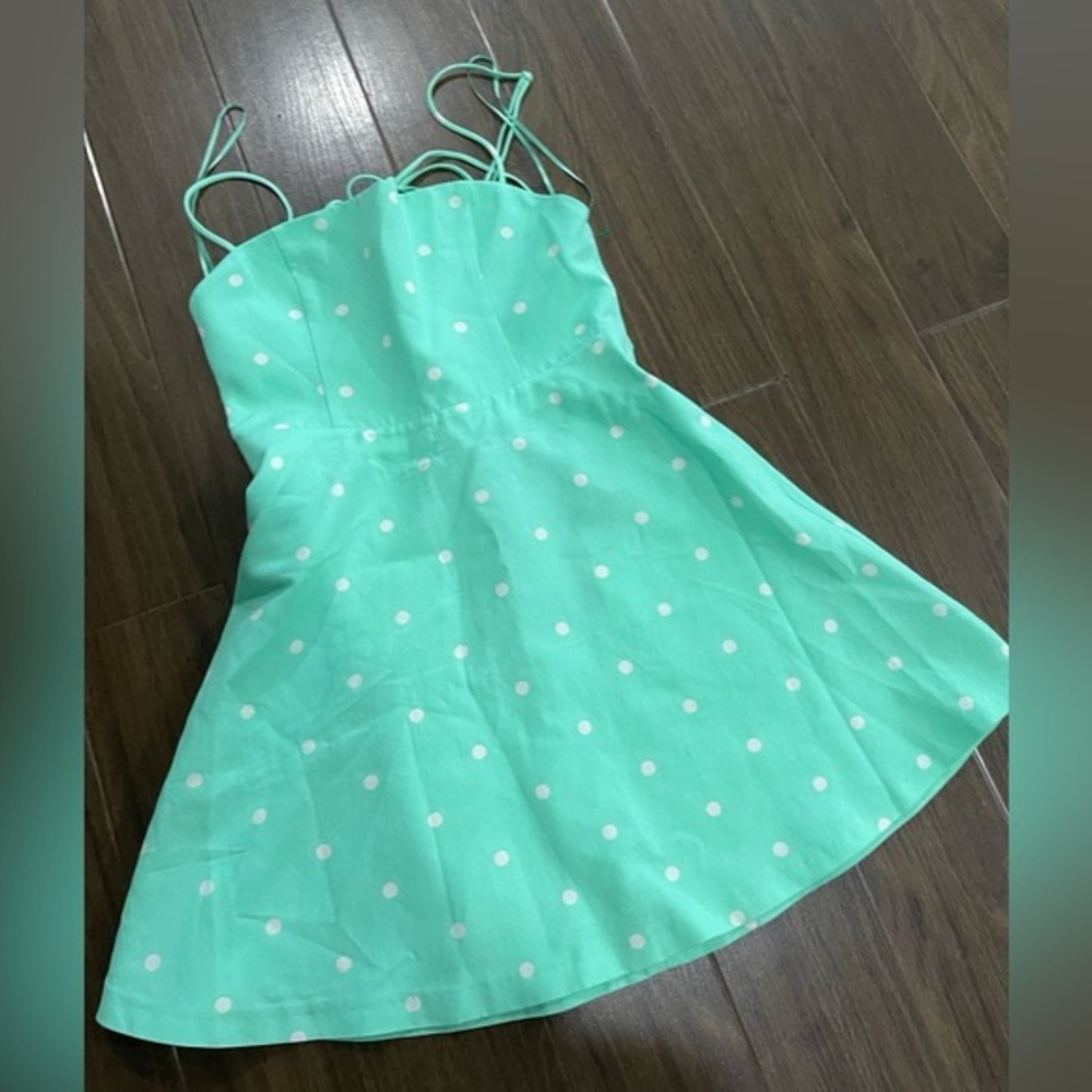 ZARA polka-dot mint green linen blend mini dress